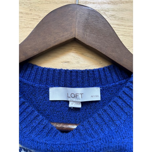 LOFT Petite Fair Isle Geometric Knit Sweater Blue Yellow White Women's SP - Picture 6 of 8